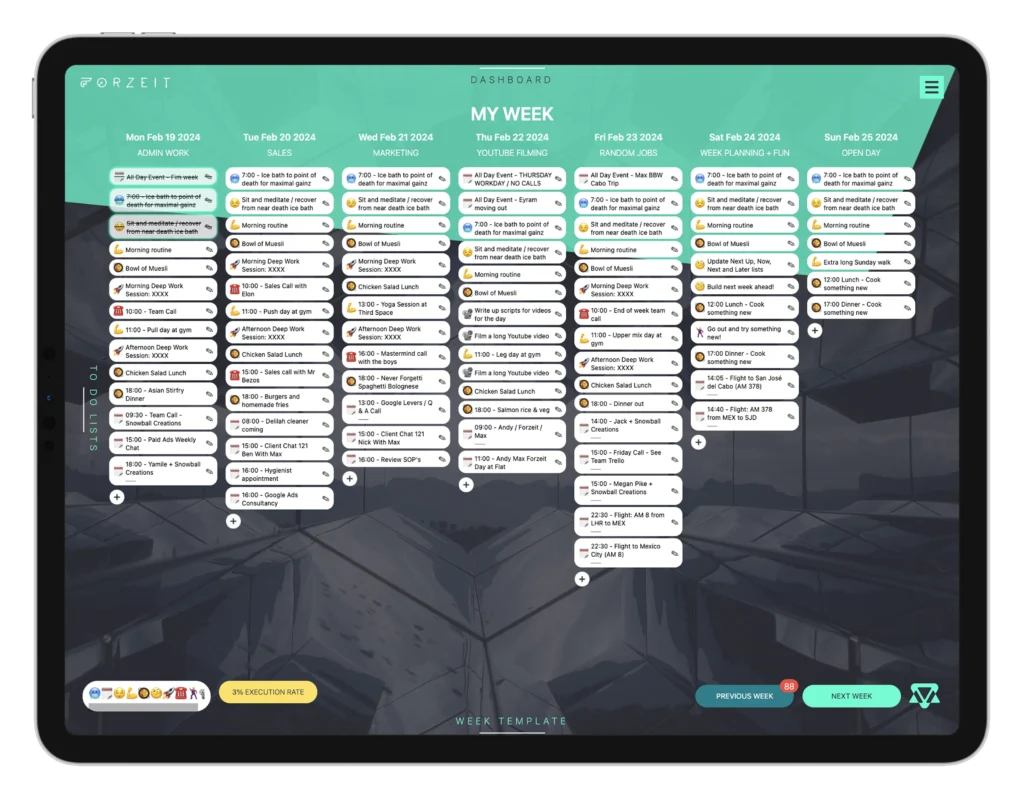 template from weekly time management app for founders