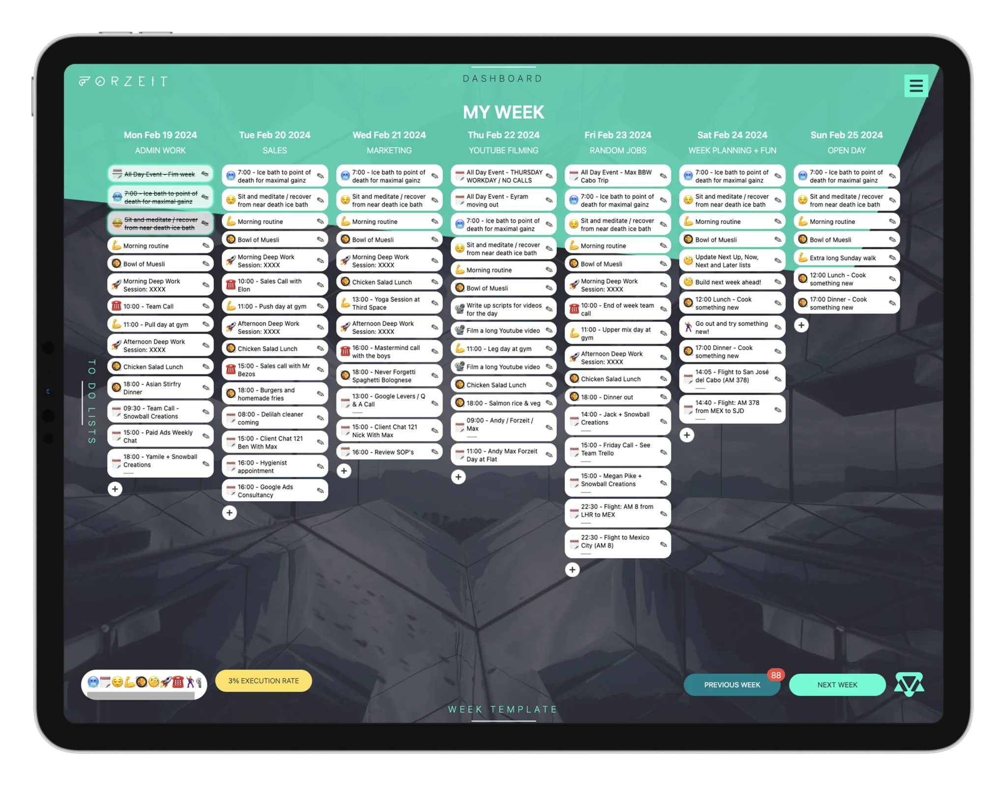 ZenDays weekly planner template view